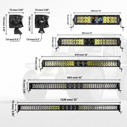 12"/22"/32"/42"/52" 5D-PRO Series LED Light Bar with 5D Projectors For Dodge Ram 2500