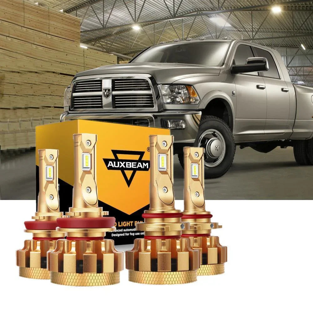 For 2009-2010 Dodge Ram 3500(with 4 headlamps) F-16 Plus Series Built-in Canbus Automotive Grade 14000LM LED Light Bulbs High Low Beam Bundle