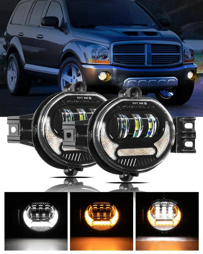 (2pcs/set) LED Fog Light Assembly w/ DRL+ Turn Signal Light for Dodge Ram 1500 2002-2008, Dodge Ram 2500/3500 2003-2009(Black)