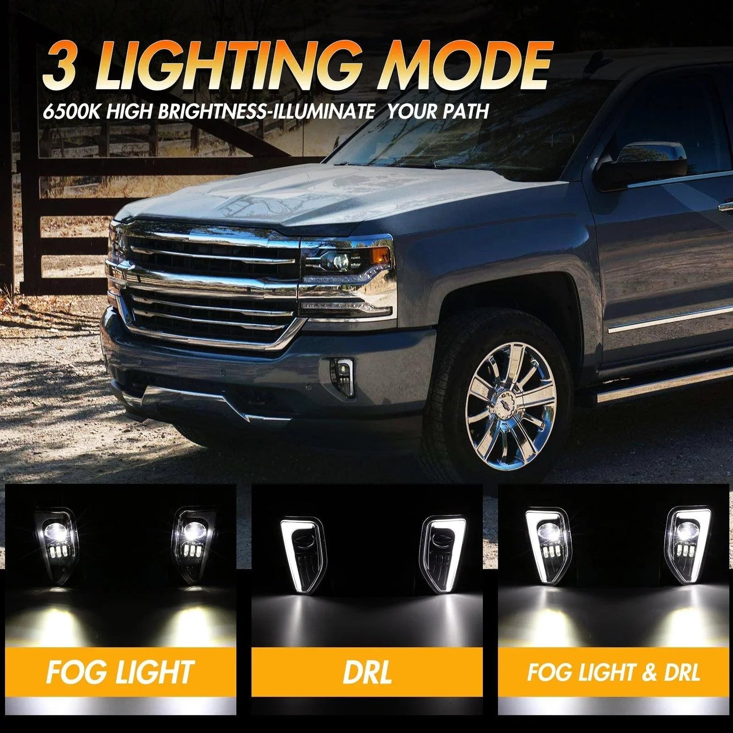 (2pcs/set) 45W DOT Approved LED Fog Lights with DRL for 2016-2018 Chevy Silverado 1500 (Black)