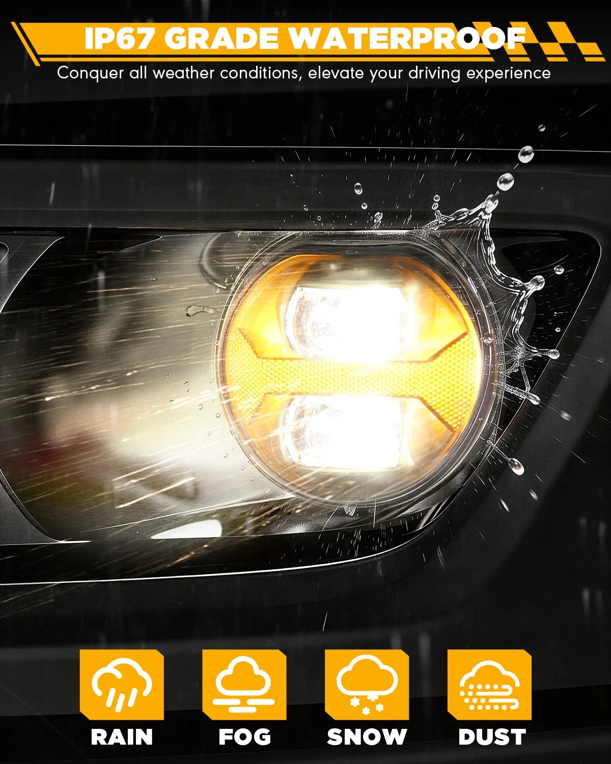 Upgrade 70W LED Fog Lights with Amber DRL for Dodge Ram 1500 2002-2008/Dodge Ram 2500 3500 2003-2009/Durango 2004-2006