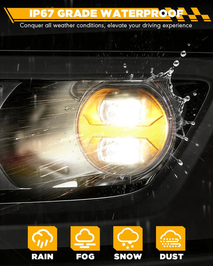 Upgrade 70W LED Fog Lights with Amber DRL for Dodge Ram 1500 2002-2008/Dodge Ram 2500 3500 2003-2009/Durango 2004-2006