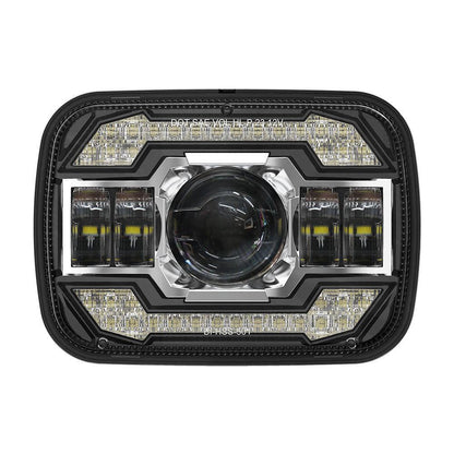 Starlight Flow Series 7x6 Inch Sealed Beam LED Headlights with Hi-Lo Beam & Amber Turn Signal White DRL for JEEP, Trucks, GMC, Chevrolet