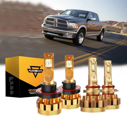 For 2010 Dodge Ram 1500(with 2 headlamps) F-16 Plus Series Built-in Canbus Automotive Grade 14000LM LED Light Bulbs High Low Beam Bundle