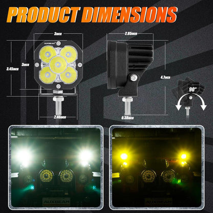 3 Inch LED Pods Lights with Additional Amber Covers & Fog Lamp Mounting Brackets (Vertical Fog Lamp) for Dodge Ram 1500 2013-2018