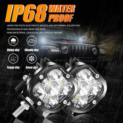 3 Inch LED Pods Lights with Additional Amber Covers & Dual Fog lights Hidden Bumper Mount Bracket for Dodge Ram 2500 3500 2010-2017