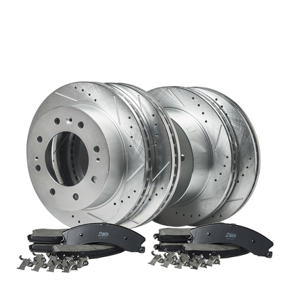 Doc's Diesel Chevrolet/GMC 6.6L Duramax Ceramic Front/Rear Brake Pads + Drilled and Slotted Front/Rear Rotors Kit 2011-2019