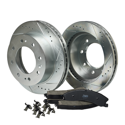 Doc's Diesel Chevrolet/GMC 6.6L Duramax Ceramic Front/Rear Brake Pads + Drilled and Slotted Front Rotors Kit 2011-2019