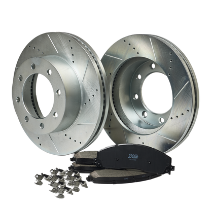 Doc's Diesel Ford 6.7L Powerstroke Ceramic Front Brake Pads + Drilled and Slotted Front Rotors Kit 2012-2024 F250, 2013-2024 F350, 2013-2016 F450