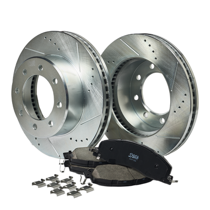 Doc's Diesel RAM 6.7L Cummins 2500/3500 Ceramic Front Brake Pads + Drilled and Slotted Front Rotors Kit 2009-2018