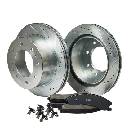 Doc's Diesel Chevrolet/GMC 6.6L Duramax Ceramic Front/Rear Brake Pads + Drilled and Slotted Rear Rotors Kit 2011-2019