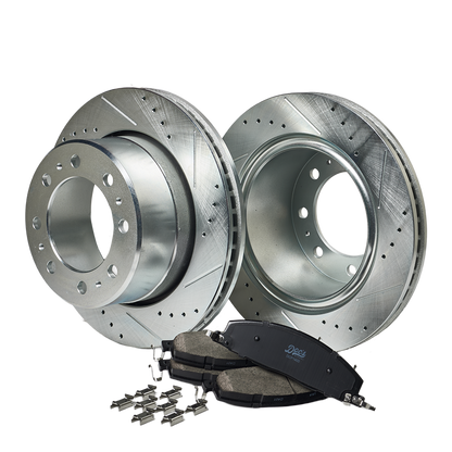 Doc's Diesel RAM 6.7L Cummins 2500/3500 Ceramic Rear Brake Pads + Drilled and Slotted Rear Rotors Kit 2009-2018
