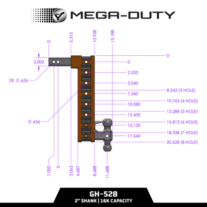The MEGA-DUTY 16K Drop Hitch (2" Shank)