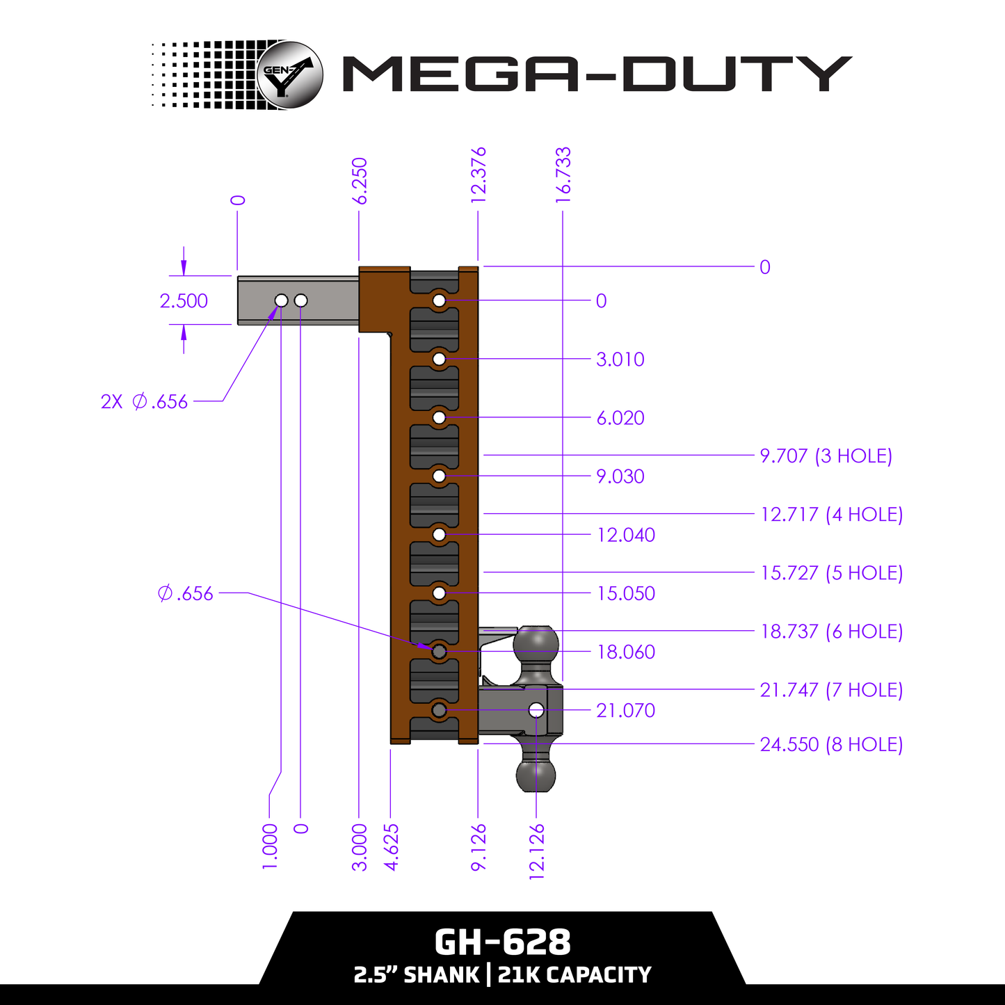 The MEGA-DUTY 21K Drop Hitch (2 ½" Shank)