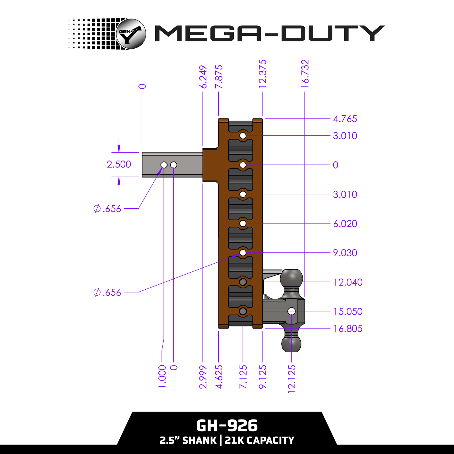 The MEGA-DUTY 21K Drop Hitch (2 ½" Shank)