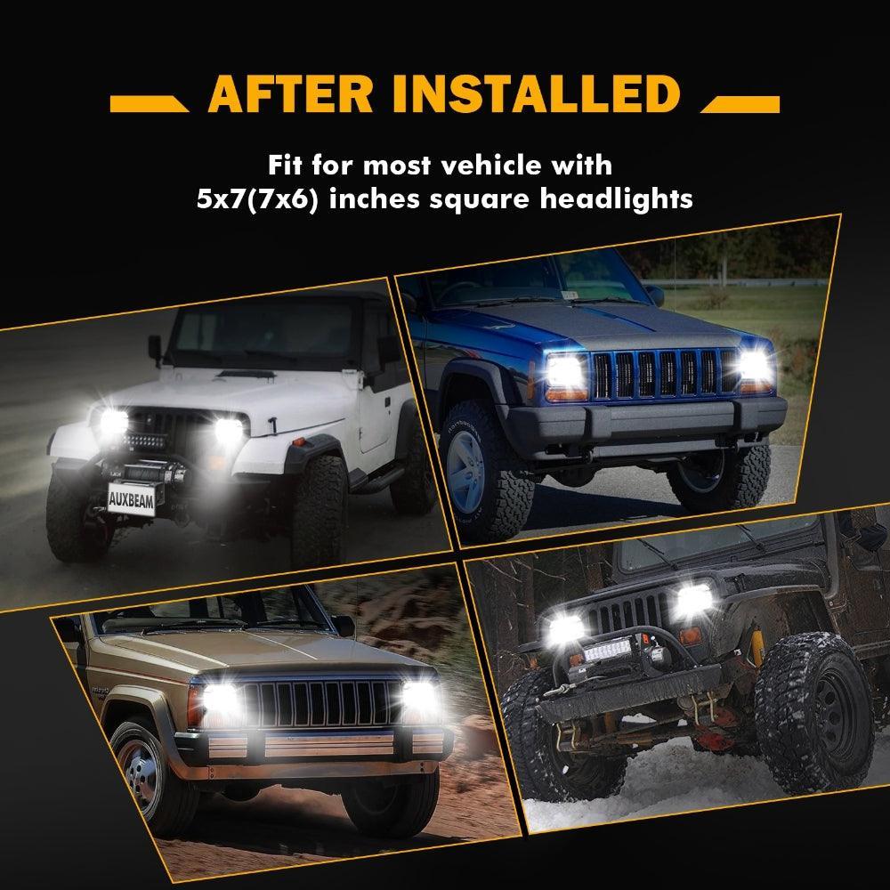 Starlight Flow Series 7x6 Inch Sealed Beam LED Headlights with Hi-Lo Beam & Amber Turn Signal White DRL for JEEP, Trucks, GMC, Chevrolet