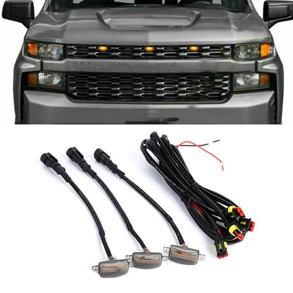(3pcs/set)  LED Front Grille Lights Raptor Style Amber Light Fit for Chevrolet Silverado 1500 2016-2021 (Amber shell/ Smoked shell）