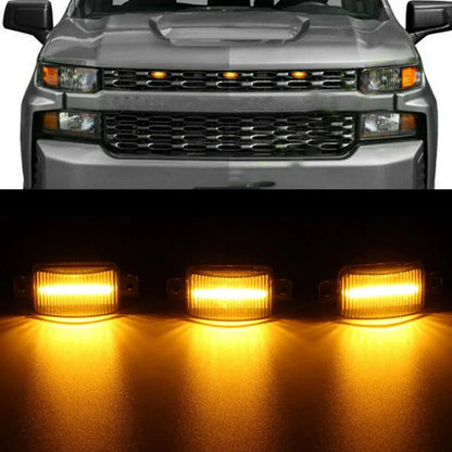 (3pcs/set)  LED Front Grille Lights Raptor Style Amber Light Fit for Chevrolet Silverado 1500 2016-2021 (Amber shell/ Smoked shell）