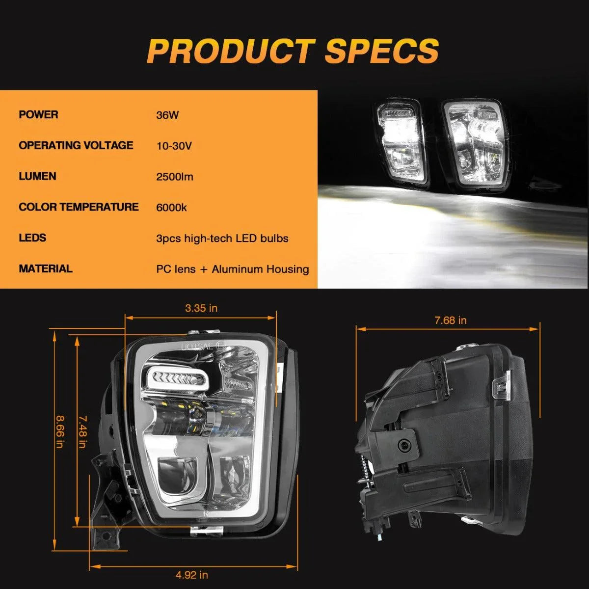 (2pcs/set) 36W LED Fog Lights for Dodge Ram 1500 2013 2014 2015 2016 2017 2018 (Chrome)